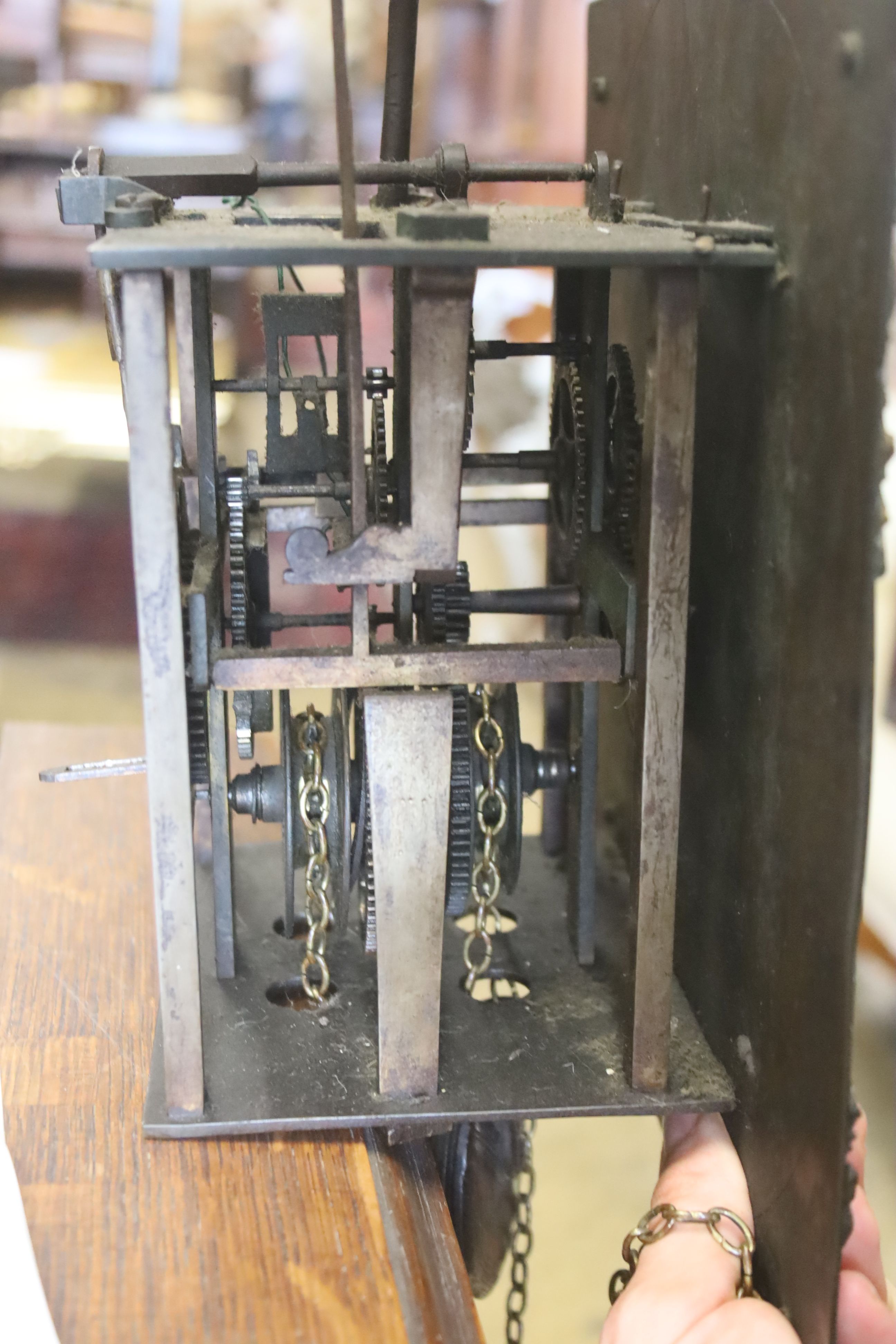 A late 18th / early 19th century oak 30 hour longcase clock, height 194cm